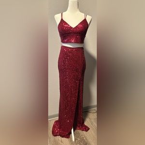 Red sequin 2 piece formal dress